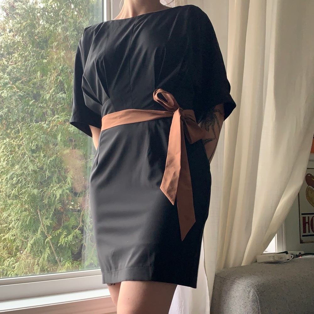 LBD Black Batwing Classy Dress with Belt